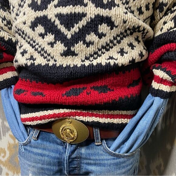 Polo Ralph Lauren Vintage Southwestern Style Handknit Wool Shawl Collar Sweater - Picture 7 of 16